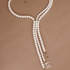 Chanel Pearl Drop Logo Necklace