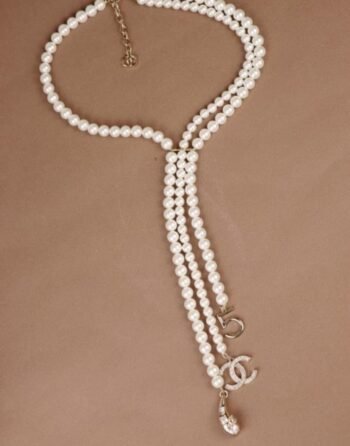 Chanel Pearl Drop Logo Necklace