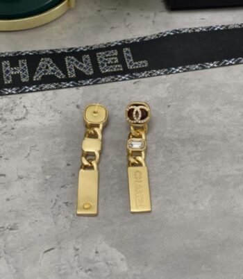 Chanel Crystal Tag Drop Earrings