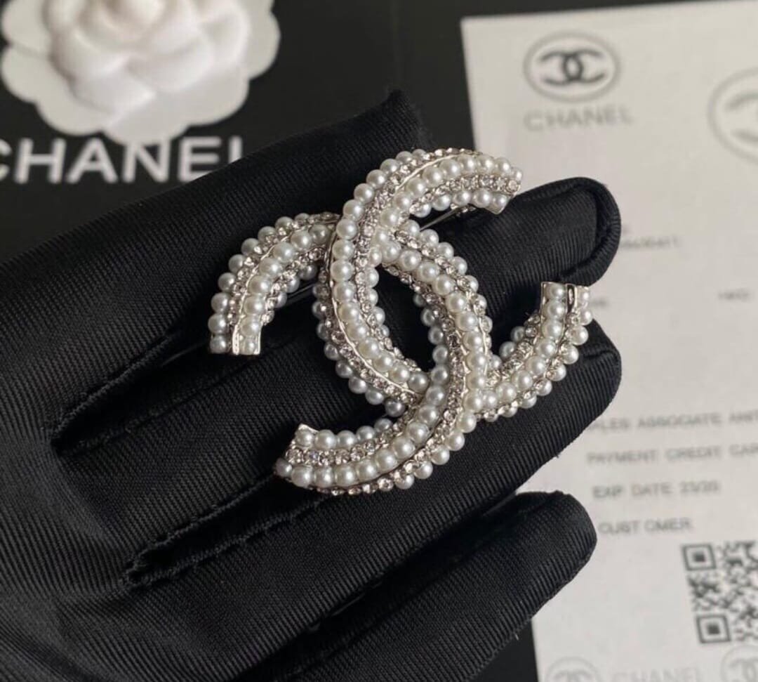 Coco Chanel Silver Pearl Brooch