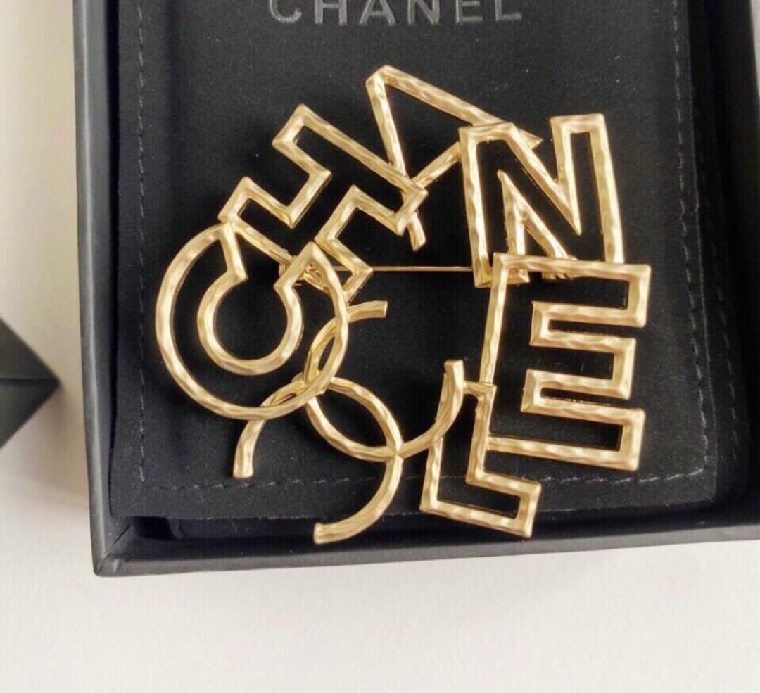 Chanel Black Strass and Gold Metal Brooch