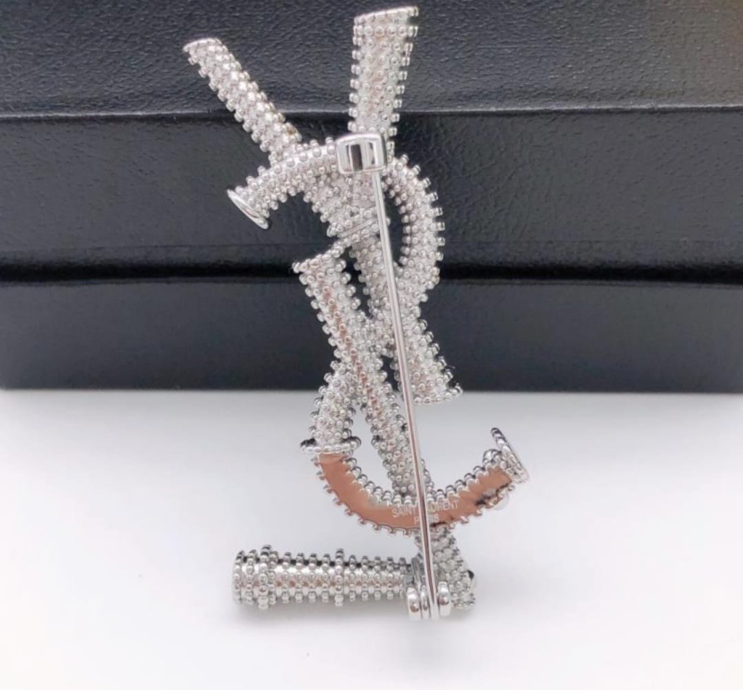 Saint Laurent Brooch Pin Oxidized Silver Tone