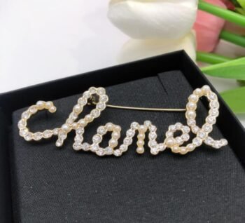 Chanel Pearl & Crystal Script Brooch