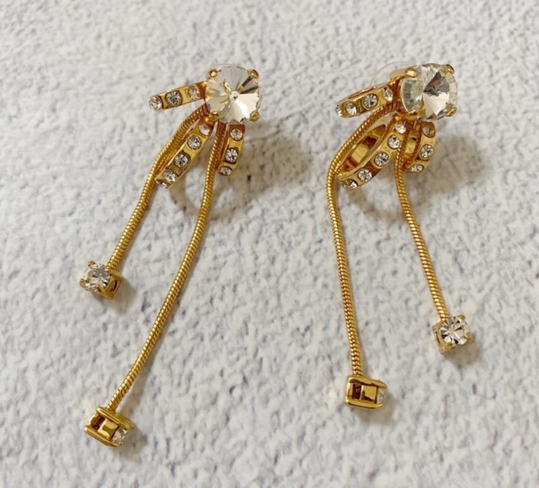 Auth Miu Miu Gold Rhinestone Earrings