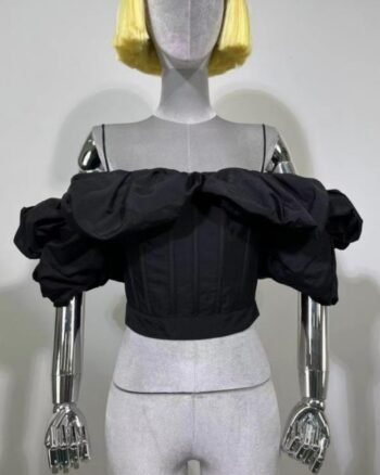 Alexander McQueen Off-Shoulder Faille Crop Top